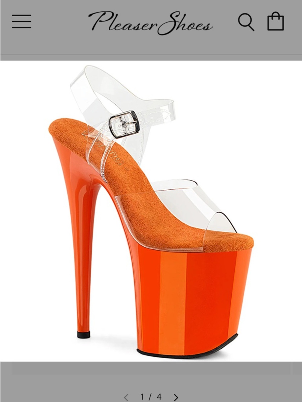 Pleaser 8” Clear-Strap Orange Platform Stiletto Sandal